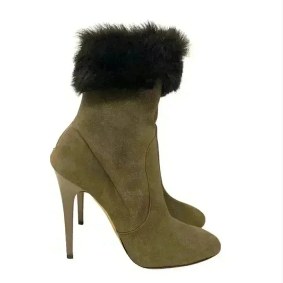 Jimmy Choo Gray Lamb Suede Faux Fur Anthracite Stiletto Ankle Boots  Size 8.5 - Picture 7 of 13